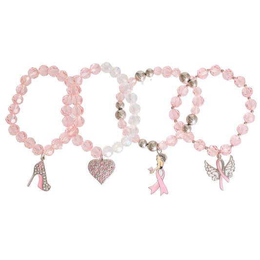 Breast Cancer Light Pink Glass Bead Angel 4 Pc Bracelets