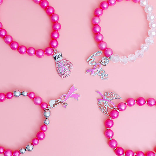 Breast Cancer Pink Pearl Fight 4 Pc Bracelets
