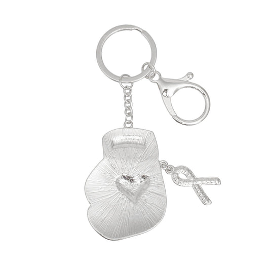 Breast Cancer Keychain Silver Light Pink Glove
