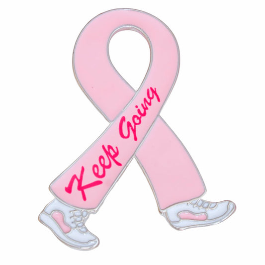Breast Cancer Silver Keep Going Ribbon Brooch