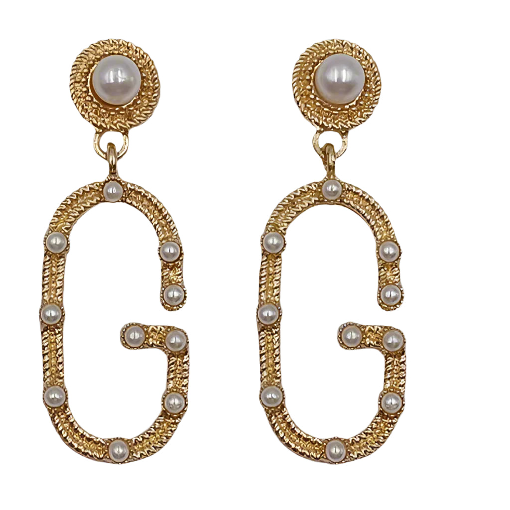 LETTER 'G' GOLD & PEARL FASHION EARRINGS