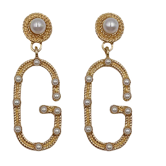 LETTER 'G' GOLD & PEARL FASHION EARRINGS