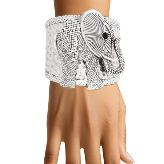Cuff Burnished Silver Elephant Tribal Bracelet