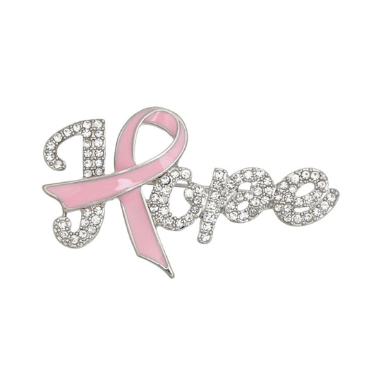 Breast Cancer Brooch Silver Light Pink Ribbon Hope Pin