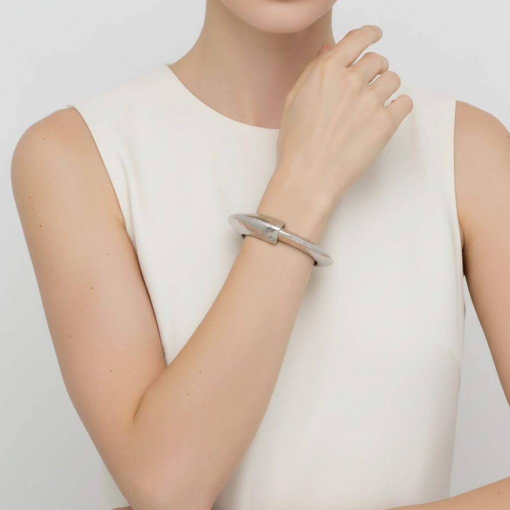 Bangle Hammered Silver Angular Futuristic Bracelet