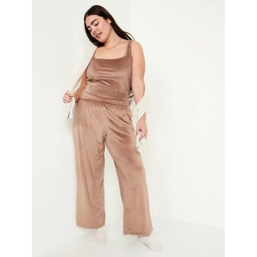 O.N.L.Y. Wide-Leg Velour Plush Pajama Pants Women's Plus 3X Elastic-Waist Casual
