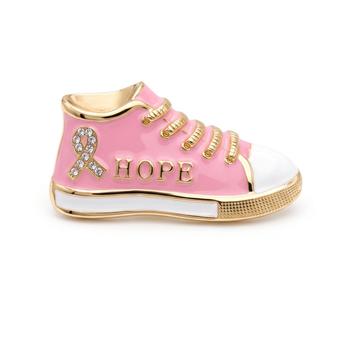 Pink Breast Cancer Hope Sneaker Gold Brooch Pin