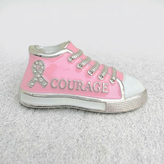 Pink Breast Cancer Hope Sneaker Silver Brooch Pin