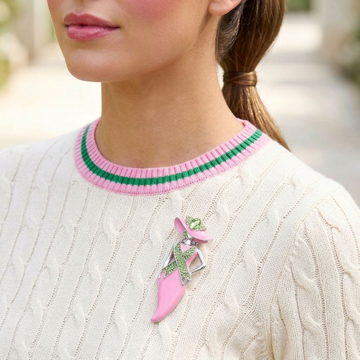 AKA Pink Lady Breast Cancer Ribbon Brooch Pin