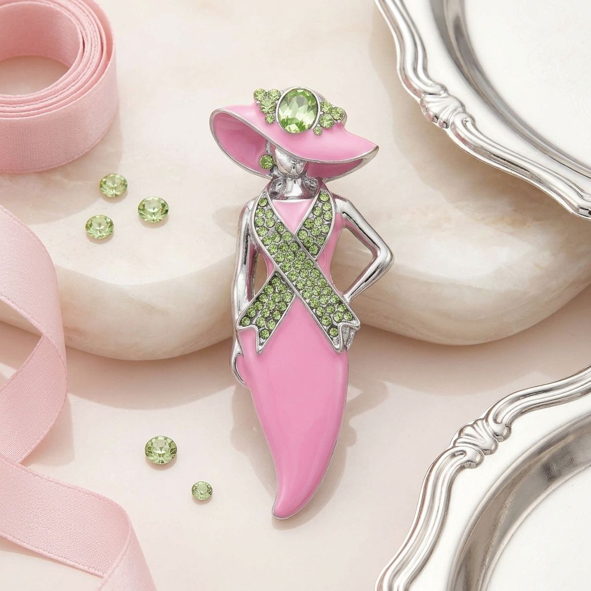 AKA Pink Lady Breast Cancer Ribbon Brooch Pin
