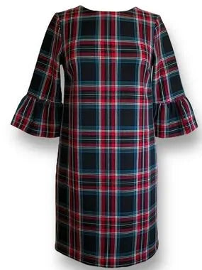 Vineyard Vines Jolly Plaid Greenwich Flutter Ruffle-Sleeve Shift Dress Size 2
